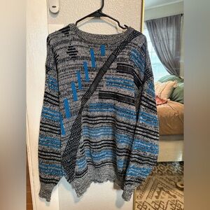 PLAYBOY Gray and Blue Striped Sweater
